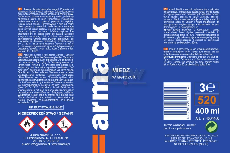 Miedź w aerozolu spray 400 ml Armack.jpg