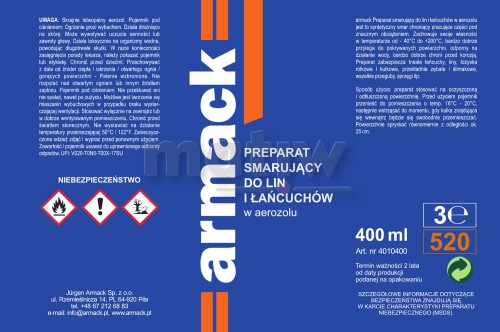 Preparat smarujący w aerozolu spray 400 ml Armack.jpg