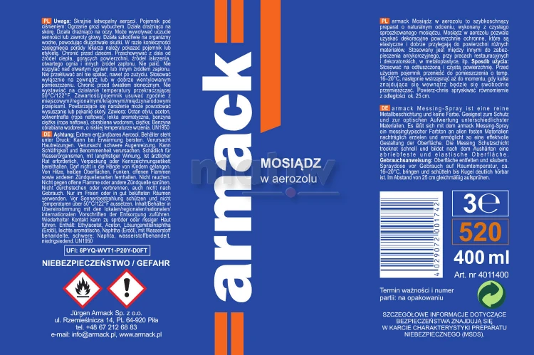 Mosiądz w aerozolu spray 400 ml Armack.jpg