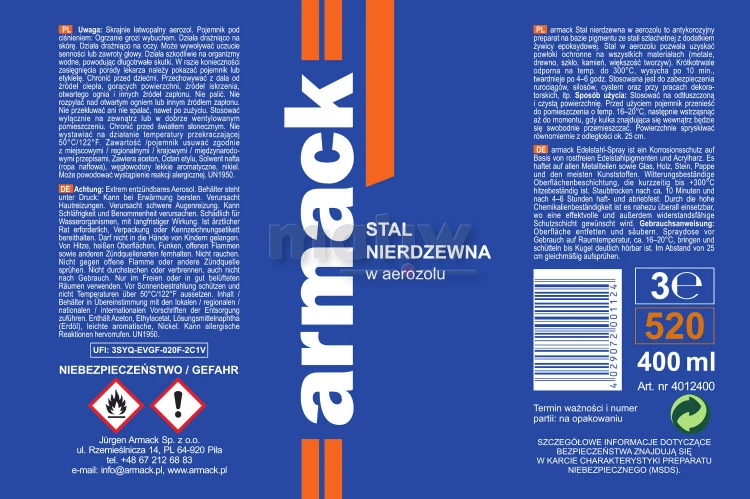 Stal nierdzewna w aerozolu spray 400 ml Armack.jpg