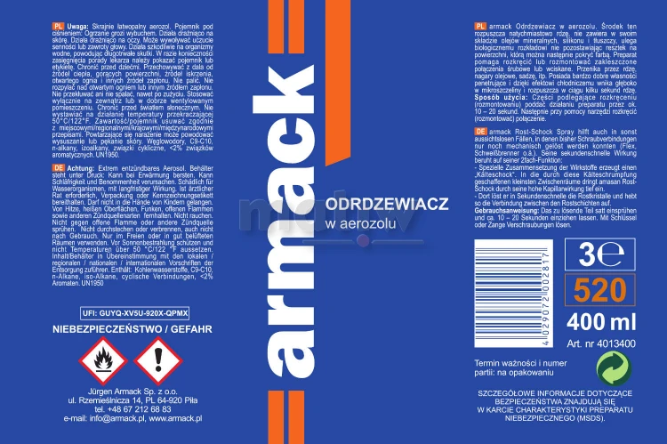 Odrdzewiacz w aerozolu 400 ml Armack.jpg