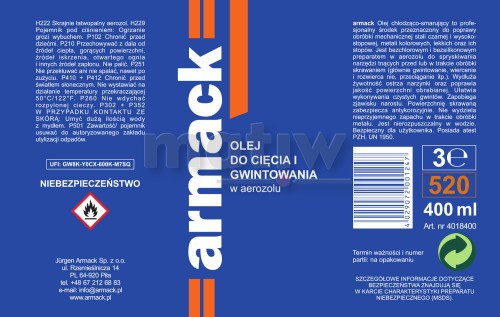 Olej do cięcia, wiercenia w aerozolu 400 ml Armack .jpg
