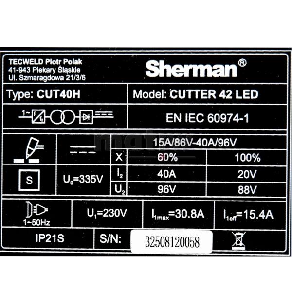 Przecinarka Plazmowa Sherman CUTTER 42 LED 42A HF 2T/4T.jpg