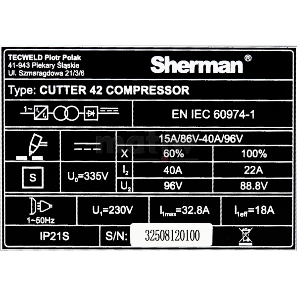 Przecinarka Plazmowa Sherman CUTTER 42 COMPRESSOR HF 42A.jpg