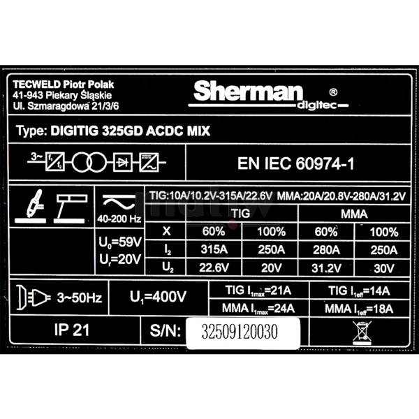 Spawarka TIG Sherman DigiTIG 325GD AC/DC chłodnica wózek.jpg