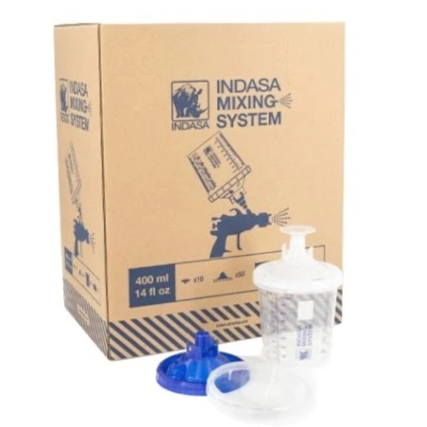 Pojemnik lakierniczy 400 ml z filtrem 190 µm INDASA Mixing System zestaw.jpg