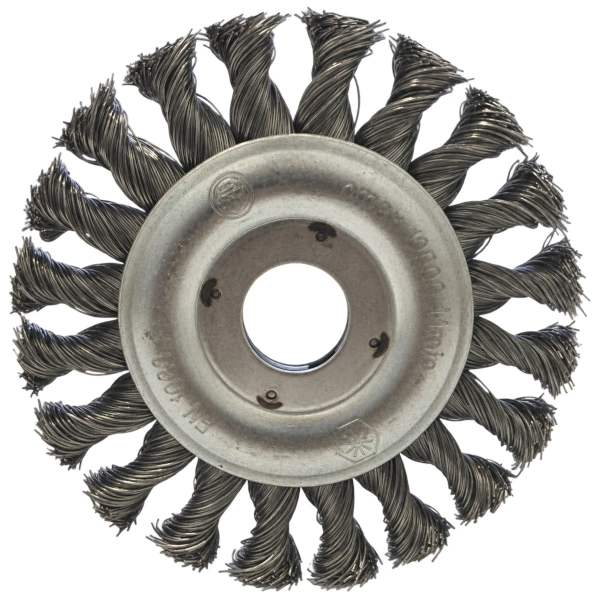 Szczotka druciana tarczowa 115 mm stalowa splatana 22,2 mm Osborn.jpg